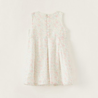 Giggles Floral Print Sleeveless Dress with Pleat Detail