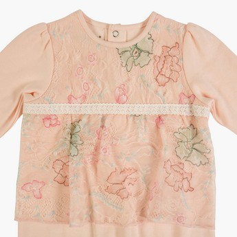 Giggles Floral Themed Closed Feet Sleepsuit with Long Sleeves