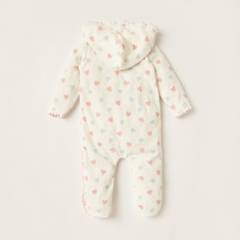 Juniors All-Over Printed Closed Feet Sleepsuit with Long Sleeves and Hood