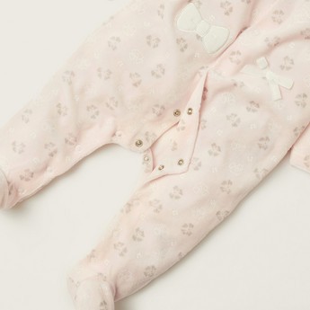 Juniors Floral Print Sleepsuit with Long Sleeves and Hood