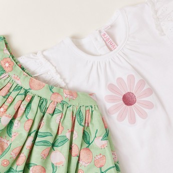 Juniors Floral Print Round Neck T-shirt and Skirt Set