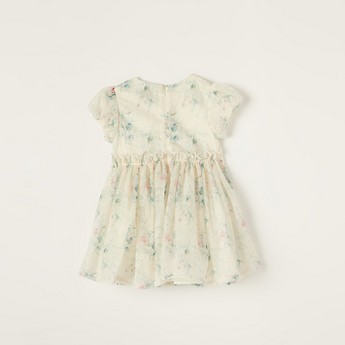 Juniors Floral Print Dress with Puff Sleeves and Zip Closure