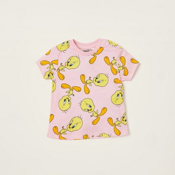 Tweety Print T-shirt with Short Sleeves - Set of 2