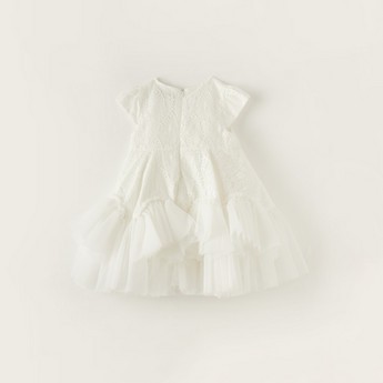 Juniors Lace Detail Dress with Ruffles and Zip Closure