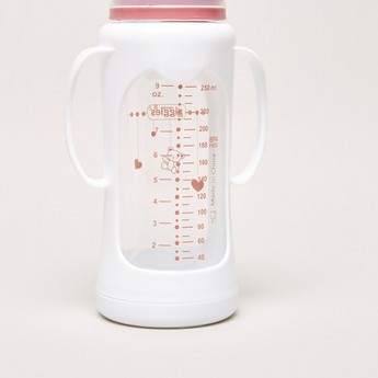 Giggles Printed Glass Feeding Bottle with Cover - 250 ml