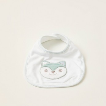 Juniors Fox Embroidery Bib with Press Button Closure