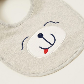 Juniors Bear Embroidered Detail Bib with Press Button Closure