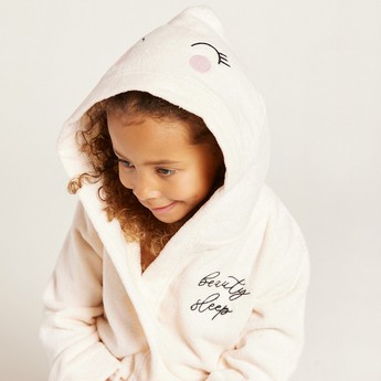 Juniors Text Embroidered Bathrobe with Hood and Tie-Ups