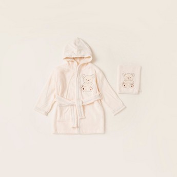 Giggles Embroidered 4-Piece Hooded Bathrobe and Towel Set