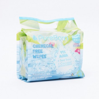 Pureborn Chemical-Free Travel Wipes - 80 Wipes