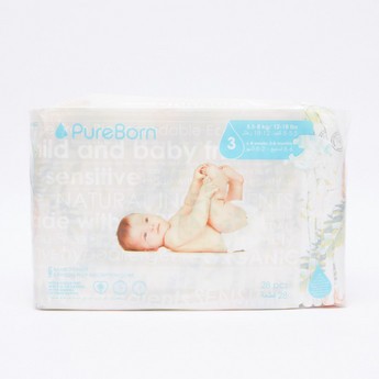 Pure Born Size 3, 28-Nappy Pack - 5.5-8 kgs