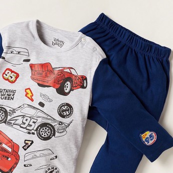 Disney Cars Print Round Neck T-shirt and Full Length Pyjamas - Set of 2