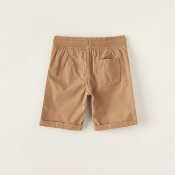 Juniors Solid Woven Shorts with Pockets and Drawstring Waistband