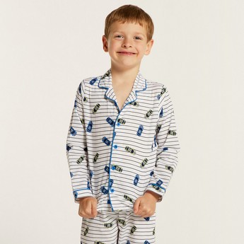 Juniors Car Print Shirt and Full Length Printed Pyjama Set