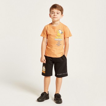 Garfield Print Round Neck T-shirt and Shorts Set