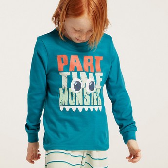 Juniors Printed Long Sleeves T-shirt and Striped Pyjama Set