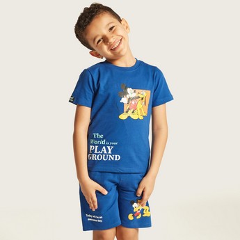 Disney Mickey and Friends Print Crew Neck T-shirt and Shorts Set