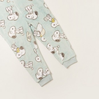 All-Over Snoopy Print Hooded Onesie with Long Sleeves and Zip Closure