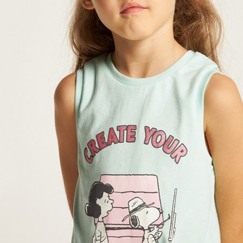 Snoopy Dog Print Sleeveless T-shirt with Knot Detail