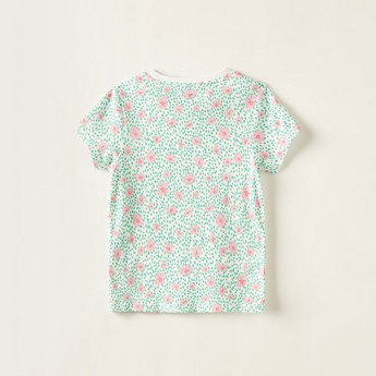 Juniors Floral Print Round Neck T-shirt with Short Sleeves