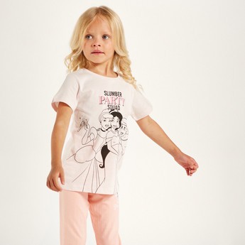 Disney Princess Print Crew Neck T-shirt and Pyjama Set