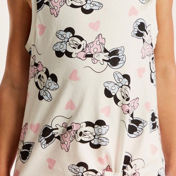 Disney Minnie Mouse Print Sleeves T-shirt with Crew Neck