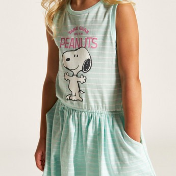 Peanuts Print Sleeveless Dress with Pockets