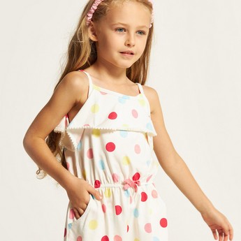 Juniors Polka Print Sleeveless Playsuit with Ruffle Detail