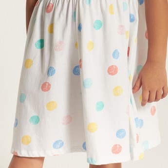 Juniors Polka Dot Dress with Ruffles and Balloon Sleeves