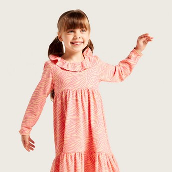 Juniors All-Over Printed Empire Dress with Long Sleeves