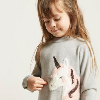 Juniors Unicorn Embellished Sweater with Long Sleeves