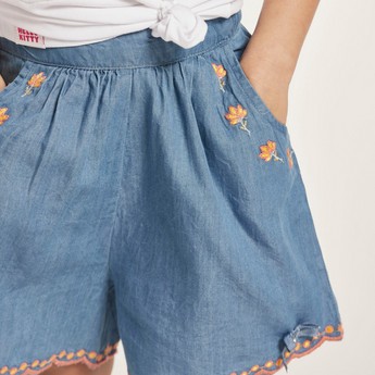 Embroidered Shorts with Elasticated Waistband and Pockets