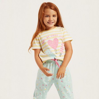 Juniors Printed Round Neck T-shirt and Pyjamas - Set of 4