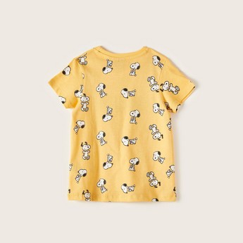 Peanut Print Crew Neck T-shirt with Short Sleeves