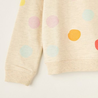 Juniors Polka Dot Print Pullover with Long Sleeves