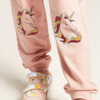 Juniors Unicorn Print Joggers with Drawstring and Pockets