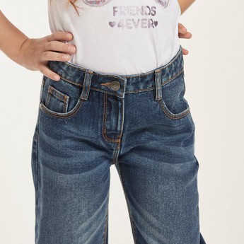 Juniors Solid Denim Pants with Pockets and Button Closure