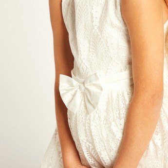 Juniors Lace Detail Sleeveless Dress with Bow Accent and Zip Closure