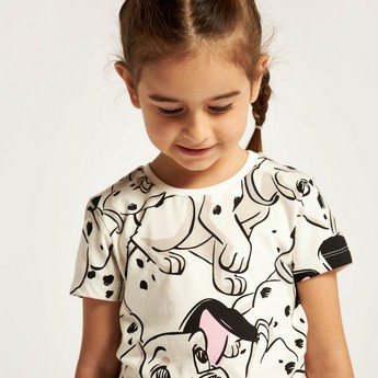 Disney 101 Dalmatians Print Round Neck T-shirt with Short Sleeves