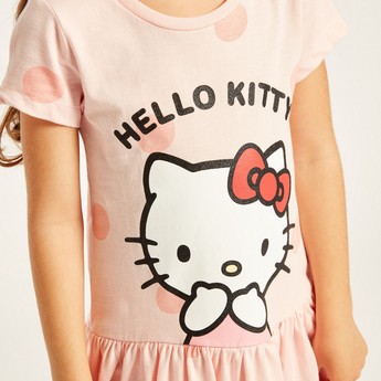 Sanrio Hello Kitty Print Round Neck Dress with Short Sleeves