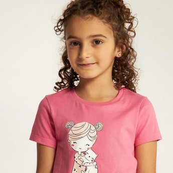 Juniors Printed Round Neck T-shirt with Short Sleeves