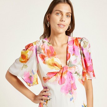 Love Mum Floral Print Maternity Maxi Dress with Short Sleeves