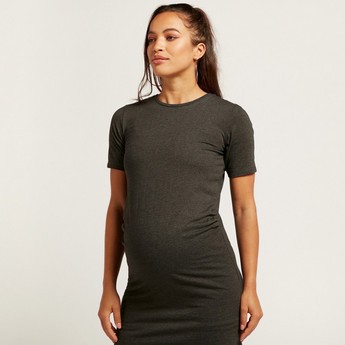 Love Mum Solid Maternity T-shirt Dress with Short Sleeves