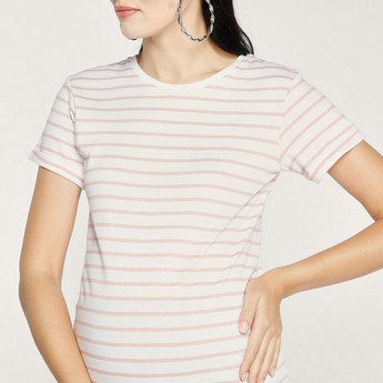 Love Mum Striped Maternity T-shirt with Short Sleeves