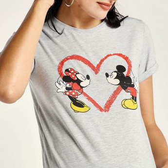 Love Mum Mickey Mouse Print Maternity T-shirt with Short Sleeves