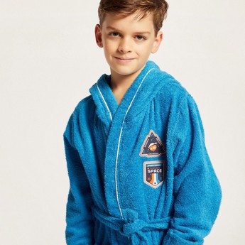 Juniors Space Theme Bathrobe with Long Sleeves and Piping Detail