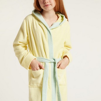 Juniors Long Sleeves Bathrobe with Tie-Up Belt and Hood