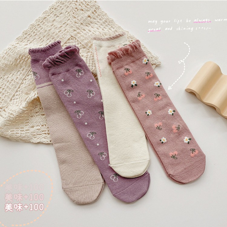 Spring 2022 New Korean Style Deer Junmi Baby Girls Cotton Pantyhose Set Cute Breathable Floral Baby Socks 4 Pairs/Sets