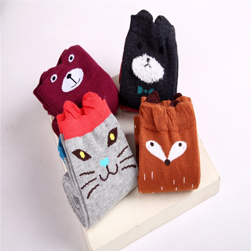 Fashion Kids Girls Knee High Socks New 3-12Years Children Cotton Straight Cat Ears Cartoon Long Tube Leg Warm Socks Child