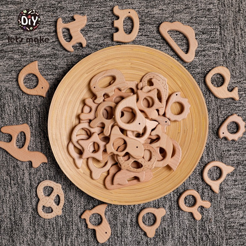 Let's Make 20pcs Wooden Teeth Natural Beech Wood Animal Wholesale DIY Bracelet Chain Accessories New Born BPA Free Elephant